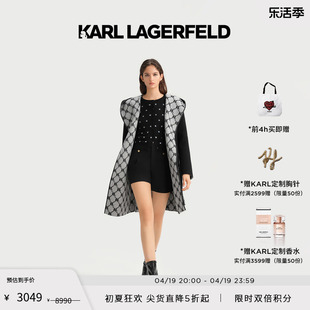 KARL LAGERFELD卡尔拉格斐中长款KL老花双面呢连帽斗篷式羊毛大衣