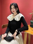 rrfashiont恤女2024夏季法式小清新一字，肩荷叶边长袖上衣