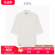 jdv男装2023春夏，商场同款白色方领通勤中袖衬衫，上衣sih3483