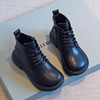 女童靴子马丁靴真皮2023秋冬季单靴子(单靴子)英伦风加绒儿童短靴宝宝黑色