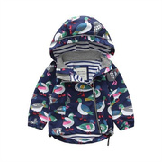 欧美韩版童装宝宝连帽冲锋衣男女童保暖外套儿童反光条防风衣