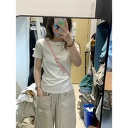 正肩t恤女夏季2024韩系chic短款灰色纯棉短袖修身体恤衫上衣