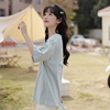 茉语家 2023年原创夏季蓝色设计感上衣韩版宽松印花短袖T恤女