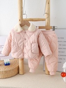 定制婴幼儿冬装女宝宝冬季外出衣服分体套装，一二岁女童加绒加厚两