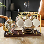 高档金色咖啡杯架子带木托盘6杯挂架家用陶瓷杯茶杯架茶具收纳架