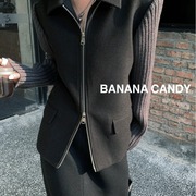 冬款毛线袖毛呢短外套，~bananacandy拼接袖设计呢料休闲女装83668