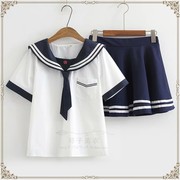学院风软妹初高中学生大童海军领短袖T恤+半身裙两件套装13-17夏