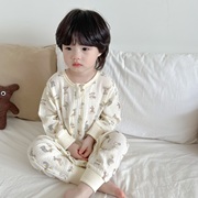韩国儿童夏季长袖薄款连体睡衣，双层纱布纯棉宝宝睡袋男女童空调服