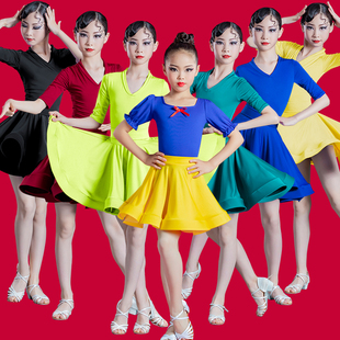 儿童拉丁舞蹈服装女童练功服演出考级比赛规定夏短袖少儿拉丁舞裙