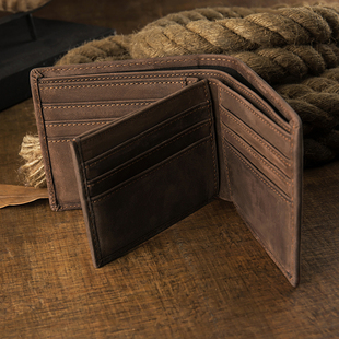 原创设计头层牛皮男士短款钱包，复古男真皮钱夹，横款多卡位皮夹卡包