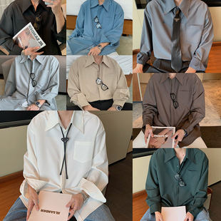hualun秋季设计感高级休闲灰色，衬衫男长袖，免烫纯色内搭韩版白衬衣