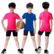 玫红色儿童篮球打底紧身衣短袖T恤女生足球运动打底衣内搭速干衣