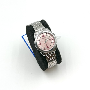 卡西欧粉色复古时尚小圆表，ltp-1314d-5a防水指针，日历钢带学生女表