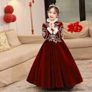 女童礼服红色公主裙冬季儿童高端主持人花童婚礼小女孩钢琴演出服