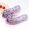 爱莎公主女童拖鞋，夏季儿童高跟鞋水晶小女孩，蓝色紫色粉色凉拖