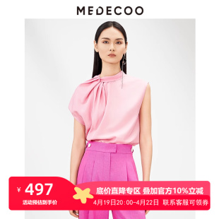 medecoo墨蒂珂，2024夏季不对称立领t恤短袖，上衣女tic62203