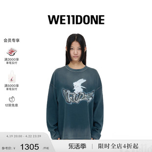 WE11DONE中性男女同款LOGO怪兽系列做旧印花长袖T恤独特打底衫