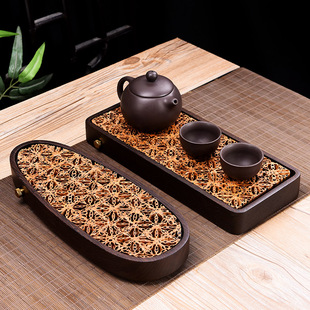 整块鸡翅木茶盘家用长方形茶海干泡小型茶台储水式黑檀实木茶托盘