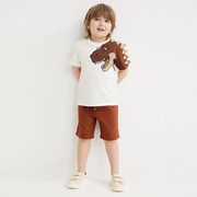 小男童男孩夏季纯棉，透气舒适套装卡通，3d立体恐龙鲨鱼松紧两件套潮