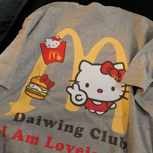 Daiwing 咬一口软糖 美式凯蒂猫男女半袖夏季汉堡卡通情侣短袖t恤