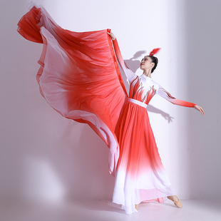 开场舞大摆裙时代浪潮灯火里的中国舞蹈服两面翻渐变伴舞演出服女