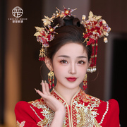 新中式红色秀禾头饰水晶，造液花发钗古装发饰传统晨袍复古头饰品