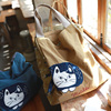 软软の大布袋拼接ab面，布艺出口日本猫咪大容量手提包单肩拎包