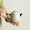 拓土草木灰纯手绘粉兰花茶壶，单个壶女士小茶壶，泡茶陶瓷茶具小容量