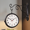 美式个性家用客厅静音双面钟北欧(钟，北欧)创意现代小挂钟家用时尚两面时钟