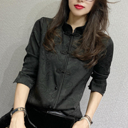 黑色高级感衬衫女复古中国风时尚洋气长袖，盘扣衬衣显瘦气质上衣潮