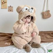 一岁女宝冬装宝宝冬季加绒加厚长袖连体衣动物造型衣服可爱爬服厚
