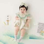 新中式宝宝百天照主题套装国风古装婴儿影楼儿童周岁女童摄影道具