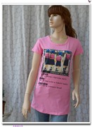 夏季粉红色套头圆领直筒，中长款字母印花短袖，t恤衫青春文艺女