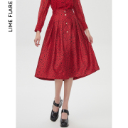 莱茵商场同款2023春季高级感红色半身裙，气场a字裙别致设计感