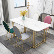 北欧ins网红大理石餐桌椅组合现代简约小户型家用长方形铁艺餐桌