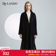 DTLANDO黑色大衣女中长款西装领不对称小众设计百搭毛呢外套