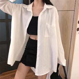 白色长袖防晒衣女夏季韩版宽松防紫外线雪纺薄款外套空调开衫