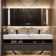 轻奢岩板热弯一体台盆浴室柜，组合现代简约卫生间洗手台洗脸台盆柜