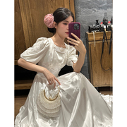 三个裁缝 月光玫瑰 法式设计感收腰显瘦气质白色连衣裙女初春