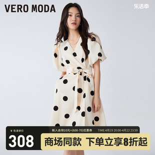 veromoda法式高级连衣裙2023秋冬优雅气质，甜美高腰显瘦波点