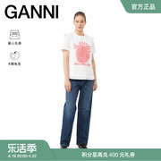 GANNI女装 水果系列草莓印花白鹭色短袖棉质圆领T恤衫 T3574135