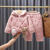 儿童冬季加厚三层夹棉法兰绒睡衣，女童开衫宝宝，珊瑚绒家居服套装