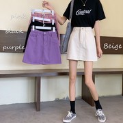 小个子紫色牛仔裙子夏季2021年高腰半身裙女时尚包臀a字短裙