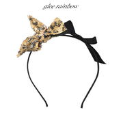 GLEE RAINBOW豹纹珠片精致黑色缎带蝴蝶结发箍