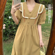 哺乳连衣裙夏季辣妈款外出时尚收腰显瘦法式复古翻领喂奶衣服夏装