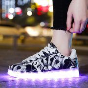七彩防水USB充电发光鞋男LED会发光带灯鬼步舞夜光荧光鞋学生板鞋