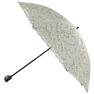 太阳城遮阳伞二折蕾丝刺绣太阳伞，黑防紫外线胶公主晴雨洋伞25403