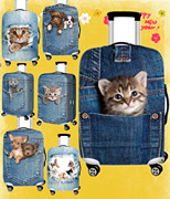 牛仔口袋猫咪动物弹力箱套拉杆箱旅行旅游登机行李箱保护罩18-32