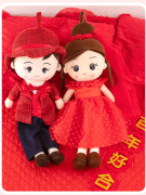 情侣压床娃娃毛绒玩具红色，喜娃一对新娘婚纱，公仔人形娃娃结婚礼物