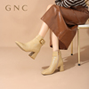 gnc漆皮时装靴女款2023冬靴子商场同款时尚，真皮粗跟高跟短靴